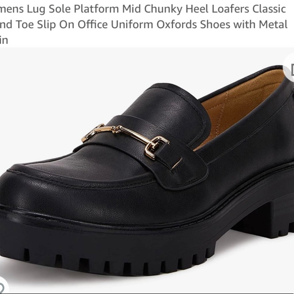 Black Faux Leather Lug Sole Loafers